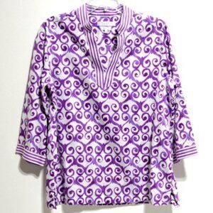 Foxcroft for Appleseed’s Women’s Pink & White V-Neck 3/4 Sleeve Top – Size: 12